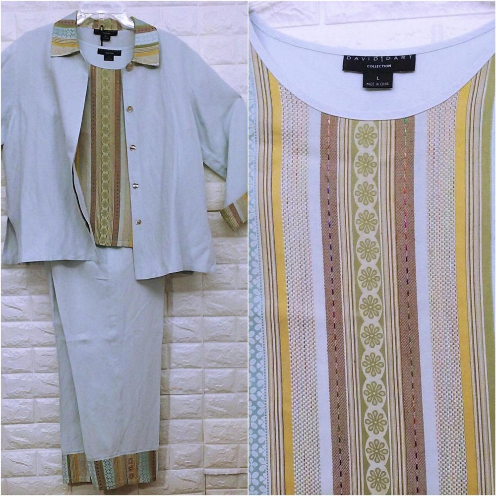 3-pc Set Silk Linen Sz-L Brocade Pockets
